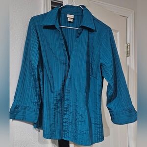 Covington Aqua Blue Button-Up Blouse